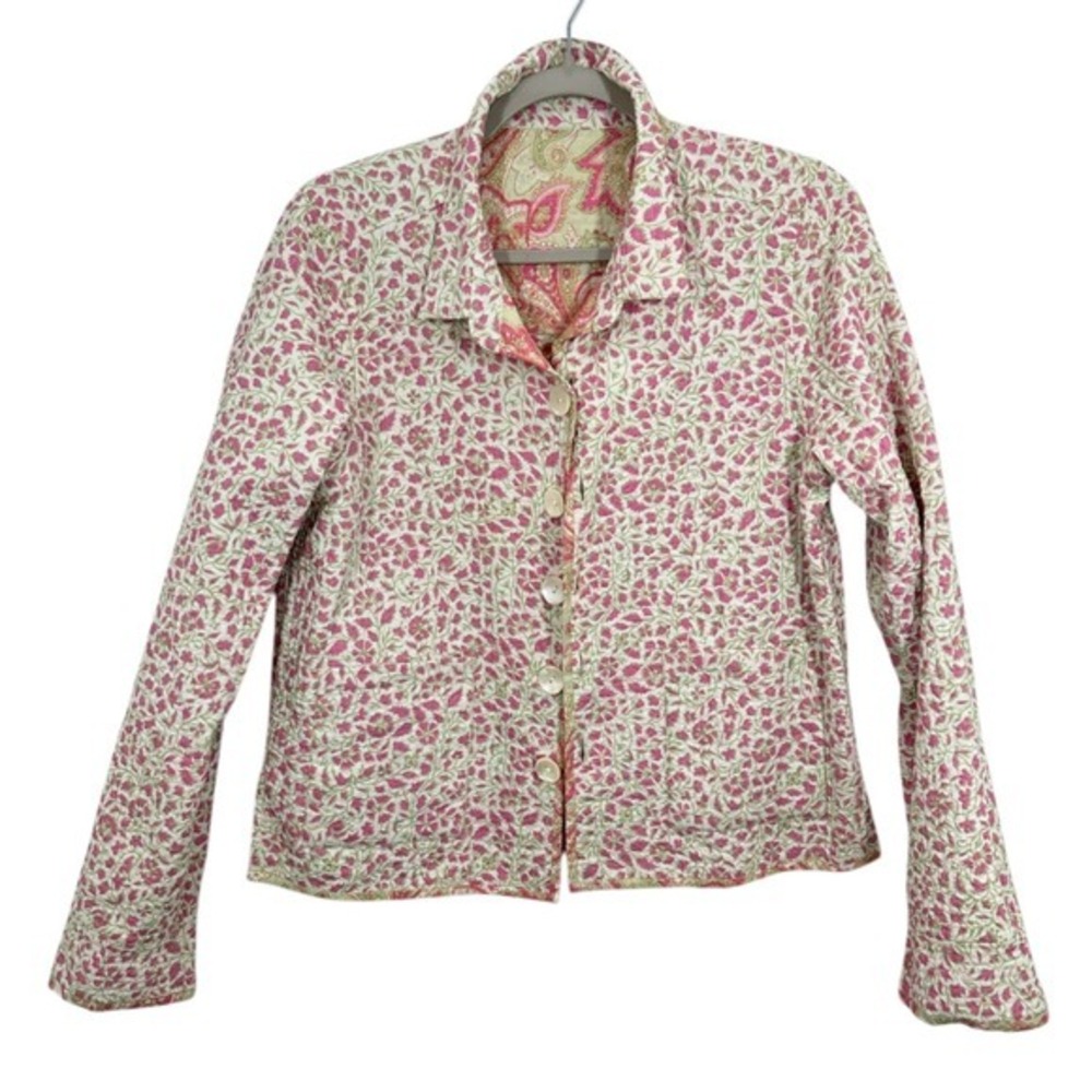Hand Quilted Paisley Pink Floral‎ Print Coat Jacket Boho Cottagecore Spring